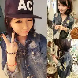 女牛仔外套春季欧美新款外套范冰冰同款长袖破洞牛仔外套女