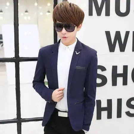 秋冬新款长袖西服韩版纯色小西服男士英伦风时尚修身一粒扣个性口袋青年小西装外套男单西潮图片大全邮乐官方网站