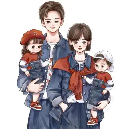 手绘亲子全家福一