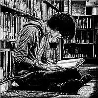 来个二次元黑白侧身看书男头像