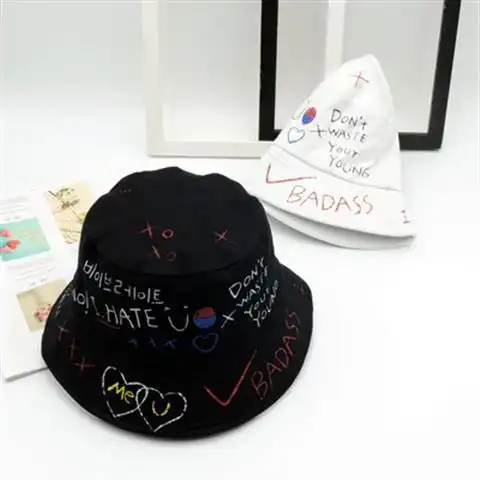 帽子男黑白色休闲渔夫帽夏天韩版百搭遮阳帽女街头个性涂鸦盆帽潮