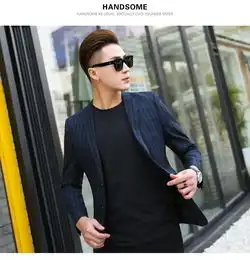 博纳罗蒂春季新款单西服男士休闲西装外套韩版条纹两粒扣西服69916