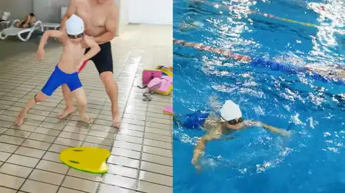 男孩学游泳不敢下水教练一招搞定