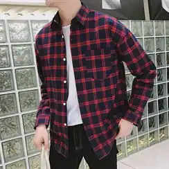 秋季新款男士长袖衬衫潮流港风男衬衫时尚格子衬衫男休闲589p40