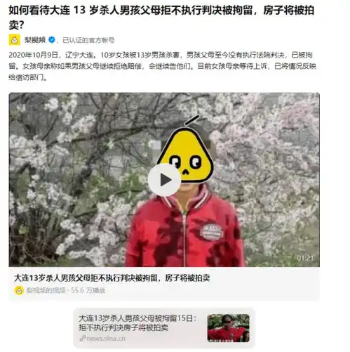 大连13岁杀人男孩儿父母拒不执行判决被拘留,网友评论大快人心