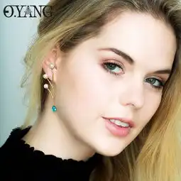 领券100元后680元o.yang珍珠耳环女长款水晶欧美简约气质个性时尚分支耳坠生日礼物