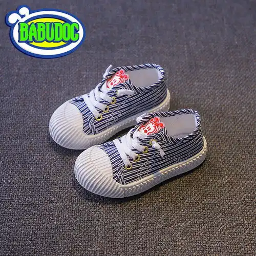 清新气息,春季百搭,软底耐磨儿童条纹帆布鞋女童饼干鞋男童运动鞋