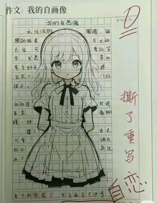 小学生0分作文我的自画像走红,图文并茂,老师不吃这一套