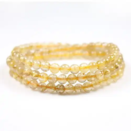 天然金发晶手链冰透金丝金发晶三圈手串转运招财水晶男女饰品