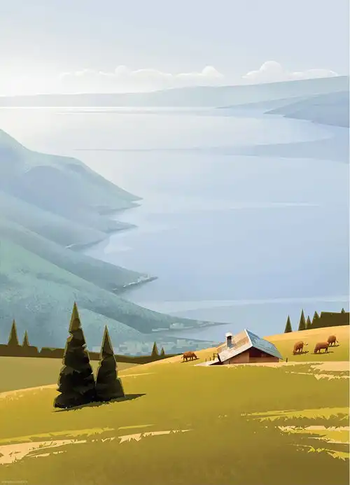 梦幻清爽的雪景概念插画,小清新的配色,犹如在梦境中一样美