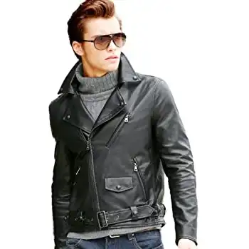 justyle时尚机车风斜门襟大翻领水洗皮夹克男式48123088