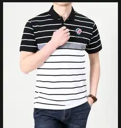 吉普盾夏季半袖翻领polo衫条纹短袖t恤男吉普盾中年商务休闲3564