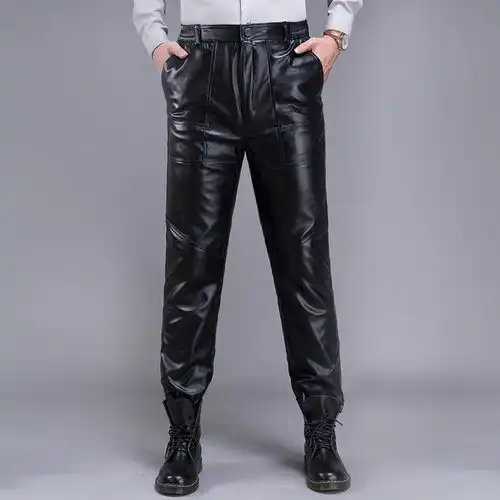 皮裤男加绒加厚保暖冬季宽松中老年男士摩托车骑行机车快递外卖裤