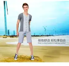 经典英伦条纹休闲男式短裤大黑狼夏季舒适纯棉短裤休闲裤浅蓝