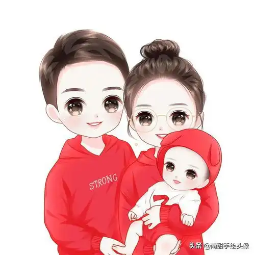 一家三口四口全家福手绘微信头像可爱又温馨