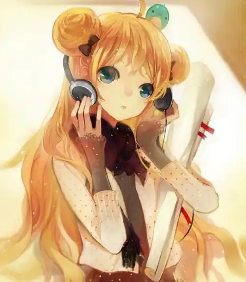 花季少女二次元卡通手绘插画,金色长发少女,动感迷人