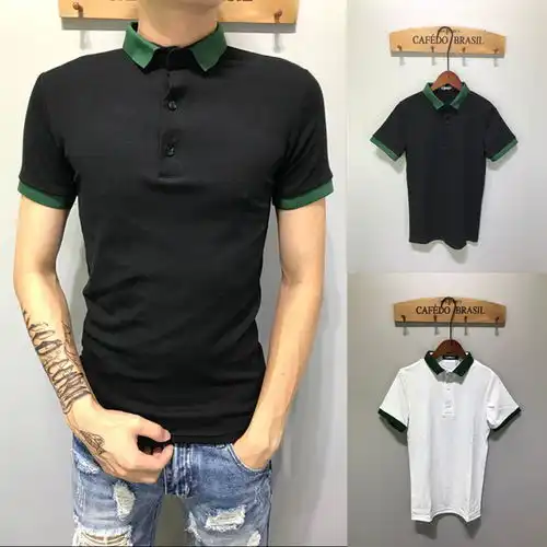 快手红人网红同款翻领短袖t恤男士修身社会精神小伙polo衫时尚潮t