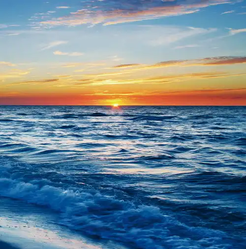 大海天空海面海景夕阳朝霞黄昏落日晚霞摄影图片