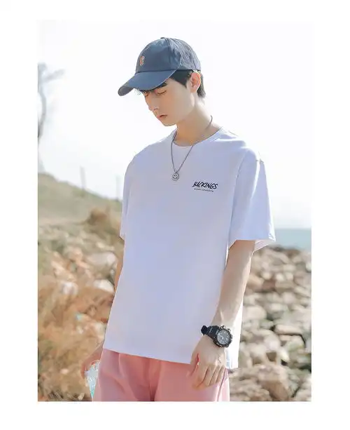 韩路主推系列2021夏新款彩虹印花t恤男纯棉宽松情侣短袖体恤男装