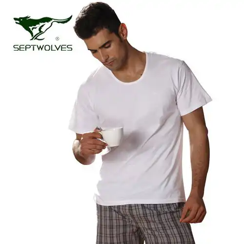 七匹狼短袖衫男士纯棉t恤中老年汗衫夏宽松全棉老头衫