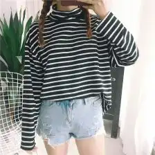 黑白条纹t恤男长袖宽松韩版